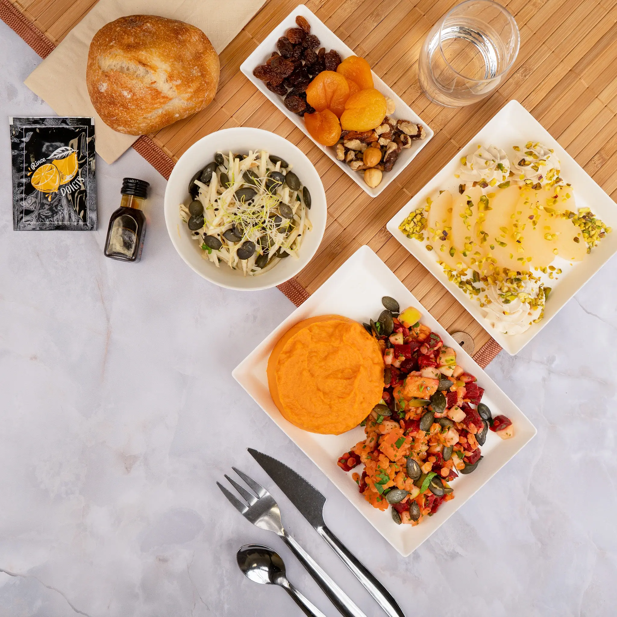 Plateau repas végan sans gluten Jardins d’Epicure – menu automne hiver.