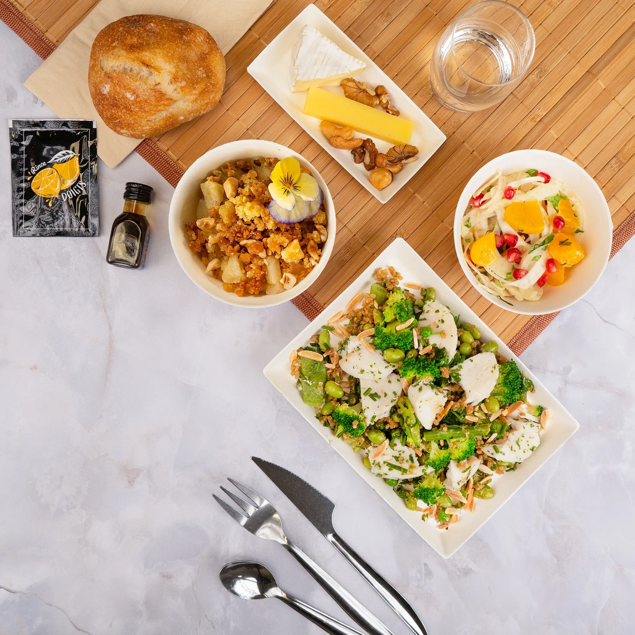 Plateau repas poisson blanc MSC & quinoa bio – Jardins d’Epicure traiteur Paris & IDF