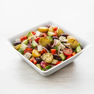 Grande salade végane légumes à la grecque & pommes grenaille – Les Jardins d’Épicure