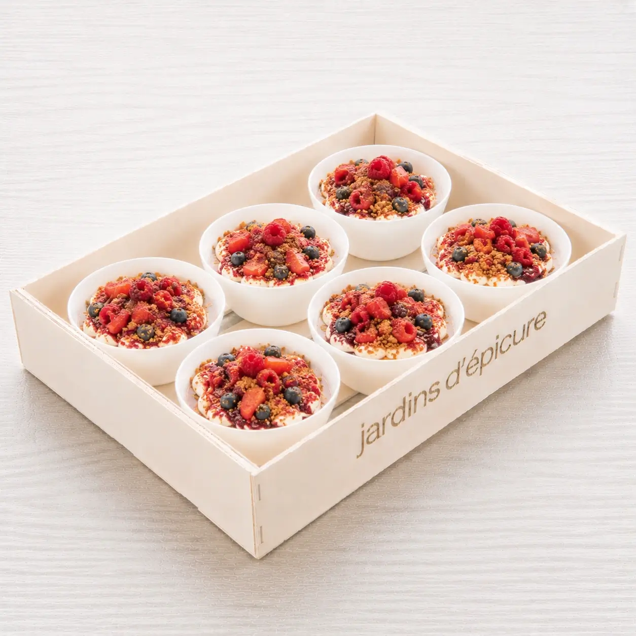 Plateau de 6 verrines tiramisu aux fruits rouges et spéculoos Les Jardins d’Épicure